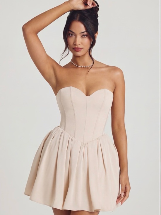 Oh Polly Dresses & Skirts - Strapless Sweetheart Bustier Skater Dress in Blush